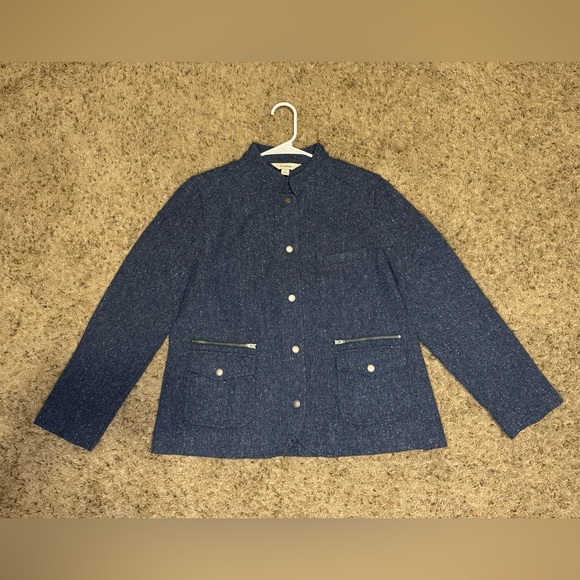 L.L. BEAN Stonington Gray Blue Herringbone Italian Tweed Jacket Elbow Patches L - Picture 9 of 11